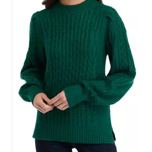 SALE Crown & Ivy Green Elegant Long Puff Sleeve Cable Knit Sweater Size XL - Picture 9 of 10